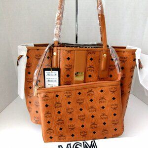 NEW AUTHENTIC MCM MEDIUM REVERSIBLE LIZ SHOPPER IN VISETOS WITH POUCH